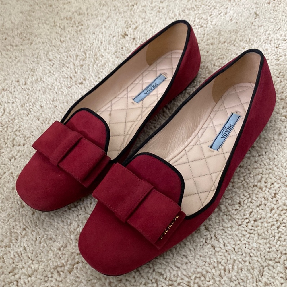 Prada Red Suede Flats with Bow